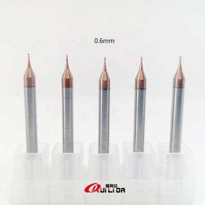 RLD 2 flutes CNC milling cutter HRC55 solid carbide 0.6mm micro diameter end mill bits for steel